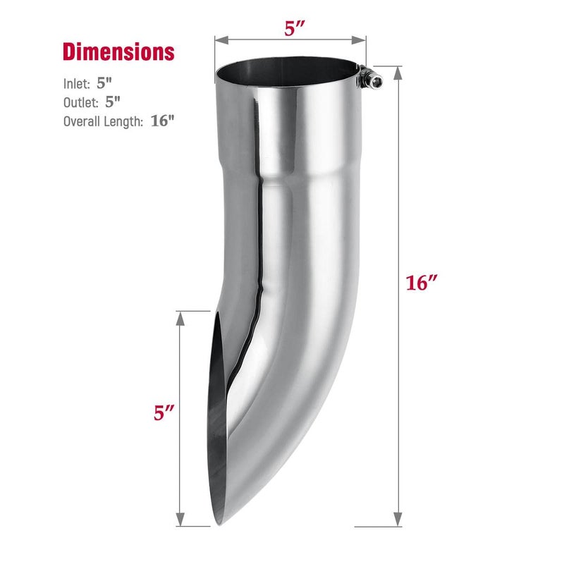 Upower طرف عادم ديزل Upower 5" مدخل/مخرج 16" طويل طرف عادم متجه لأسفل من الفولاذ المقاوم للصدأ 304 مزود بمسامير 5 بوصة - Image 4